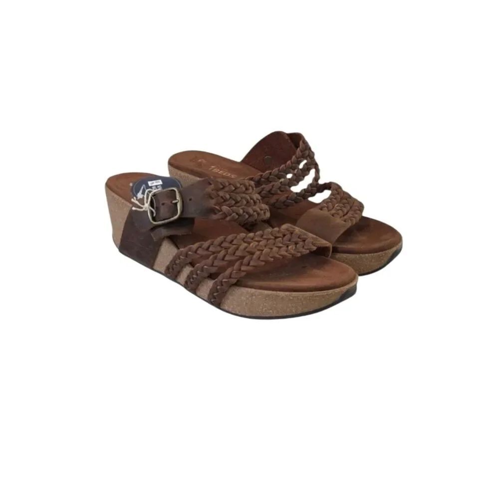 White Mountain Chantilly Braided Brown Leather Wedge Sandel Size 9